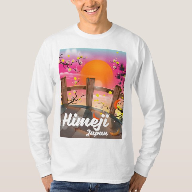 Camiseta Cartaz de flores de Himeji Japão. (Frente)