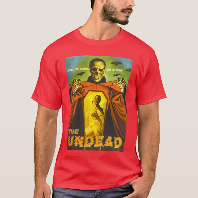 Camiseta Cartaz de Monstro de Halloween Esqueleto Sinistro  (Frente)