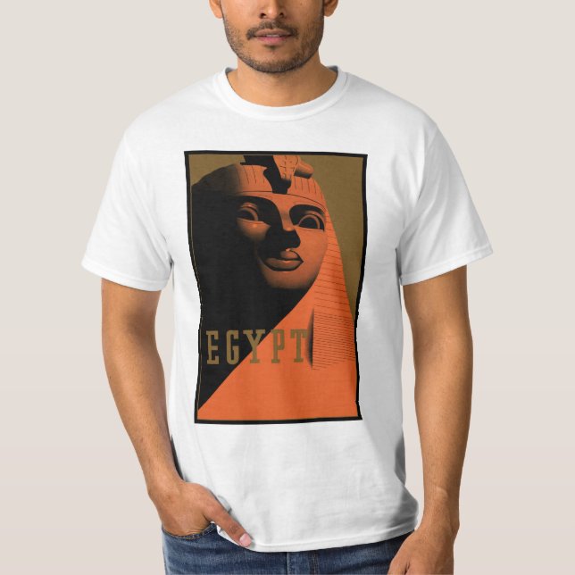 Camiseta Cartaz de Viagem Antigo com Esfinge, Egito, África (Frente)