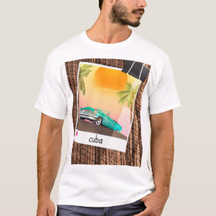 Camiseta Cartaz de viagem com foto de carro antigo cubano.