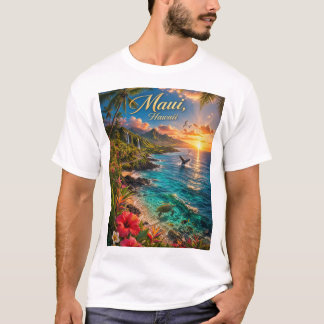 Camiseta Cartaz de Viagem da Costa Tropical do Maui Havaí