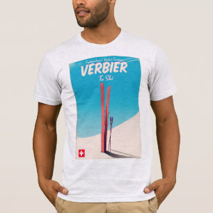 Camiseta Cartaz de viagem de esqui antigo de Verbier, Suíça