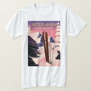 Camiseta Cartaz de viagem de esqui Interlaken Suíça.