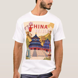 Camiseta Cartaz de Viagem de Pequim China   Arte de Parede 