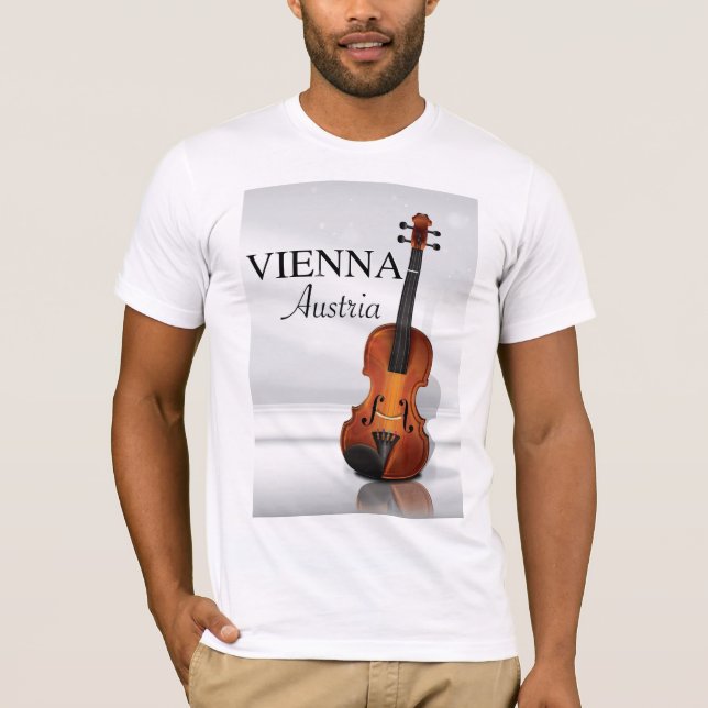 Camiseta Cartaz de viagem de violino de Viena Áustria (Frente)