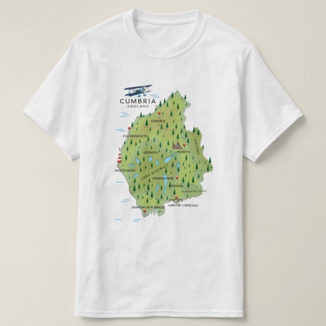 Camiseta Cartaz de viagem do mapa da Cúmbria Inglaterra. (Frente do Design)