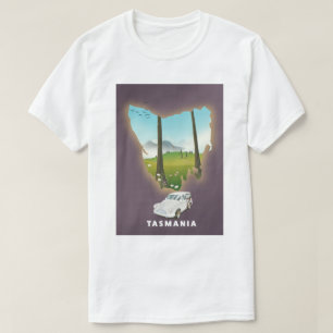Camiseta Cartaz de viagem do mapa ilustrado da Tasmânia.
