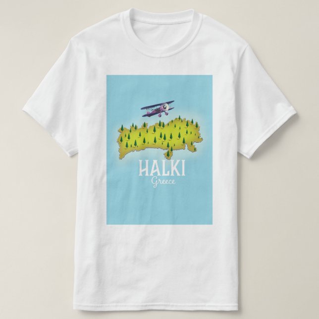 Camiseta Cartaz de viagem ilustrado do mapa da Grécia Halki (Frente do Design)
