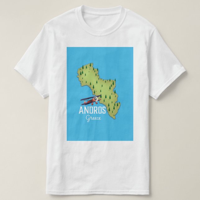 Camiseta Cartaz de viagem ilustrado do mapa grego de Andros (Frente do Design)
