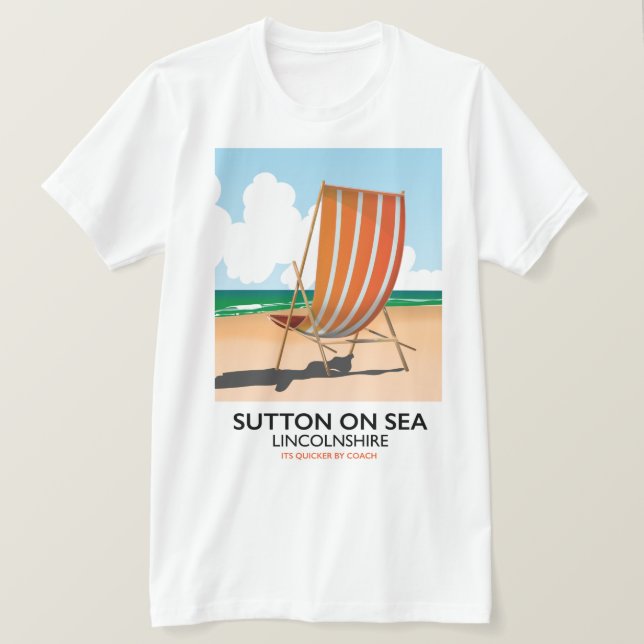 Camiseta Cartaz de viagem para a costa de Sutton on Sea. (Frente do Design)