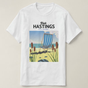Camiseta cartaz de viagem praia Hastings East Sussex