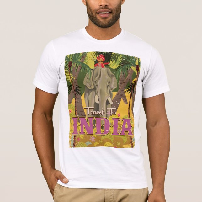 Camiseta cartaz de viagem vintage de elefante indiano (Frente)