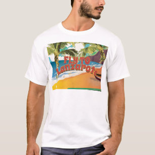 Camiseta Cartaz de Viagem Vintage Fly To Lanzarote