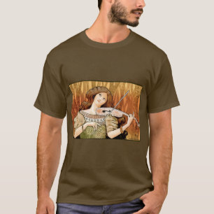 Camiseta Cartaz de Violino Art Nouveau Vintage Música Ele