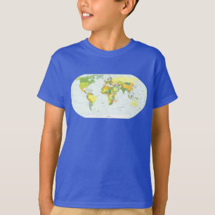 Camiseta Cartaz do Atlas Político do Mapa Mundial: Decoraçã