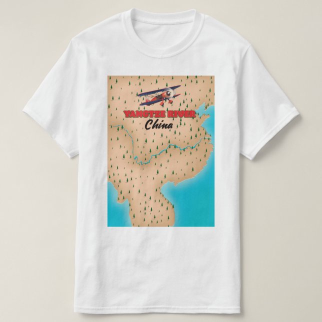 Camiseta cartaz do mapa da China rio Yangtze (Frente do Design)