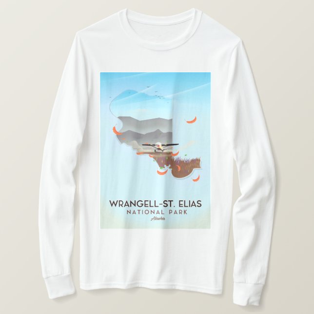Camiseta Cartaz do Parque Nacional Wrangell-St. Elias Alasc (Frente do Design)