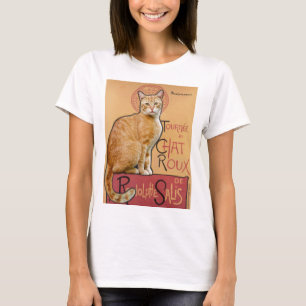 Camiseta Cartaz Francês Antigo Estilo Gato Laranja
