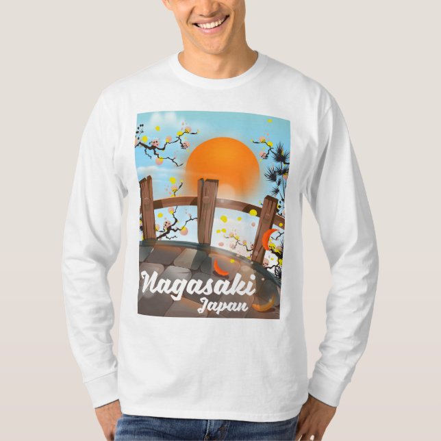 Camiseta Cartaz japonês de flores de Nagasaki. (Frente)