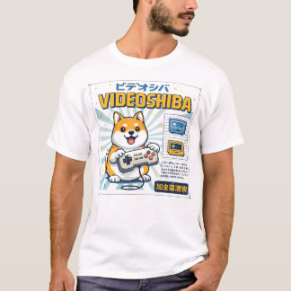 Camiseta Cartaz Japonês do Cão Gamer Shiba Vídeo Retro