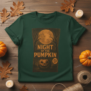 Camiseta Cartaz Retro de Filme de Terror da Noite do Abóbor