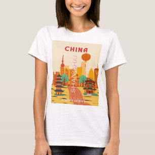 Camiseta Cartaz Retro de Viagens Shanghai China