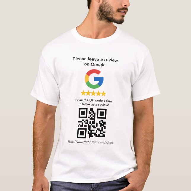 Camiseta Cartões de Código QR de Avaliação do Google, Sinal (Frente)