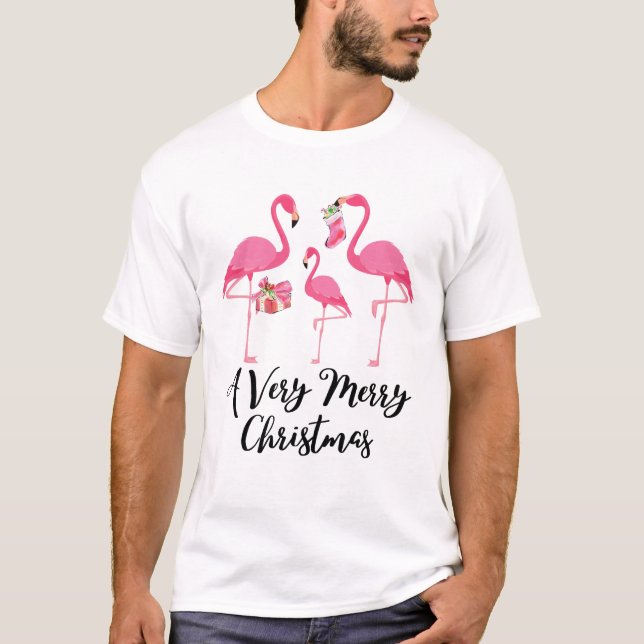 Camiseta Cartões de natal de Flamingos de Natal Muito Feliz (Frente)