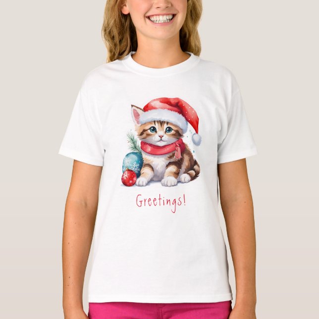 Camiseta Cartões de natal Kitten Natal (Frente)