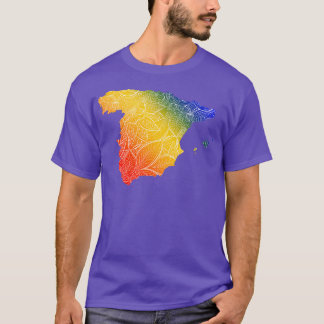 Camiseta Cartografia colorida da Espanha com texto em blu