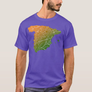 Camiseta Cartografia colorida da Espanha mandala com texto 
