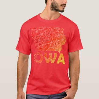 Camiseta Cartografia colorida da mandala de Iowa com texto 
