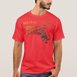Camiseta Cartografia colorida da mandala de Massachusetts c
