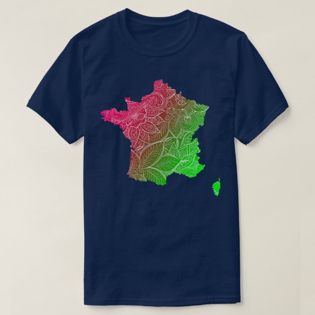 Camiseta Cartografia colorida da mandala em França com text (Frente do Design)