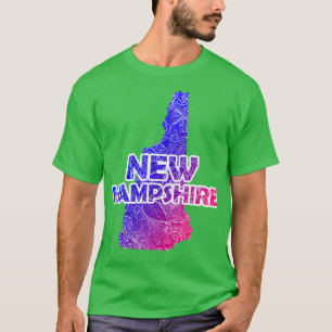Camiseta Cartografia colorida da mandala em New Hampshire c