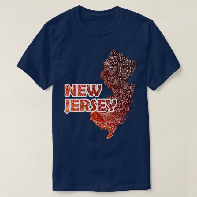 Camiseta Cartografia colorida da mandala em Nova Jersey com (Frente do Design)