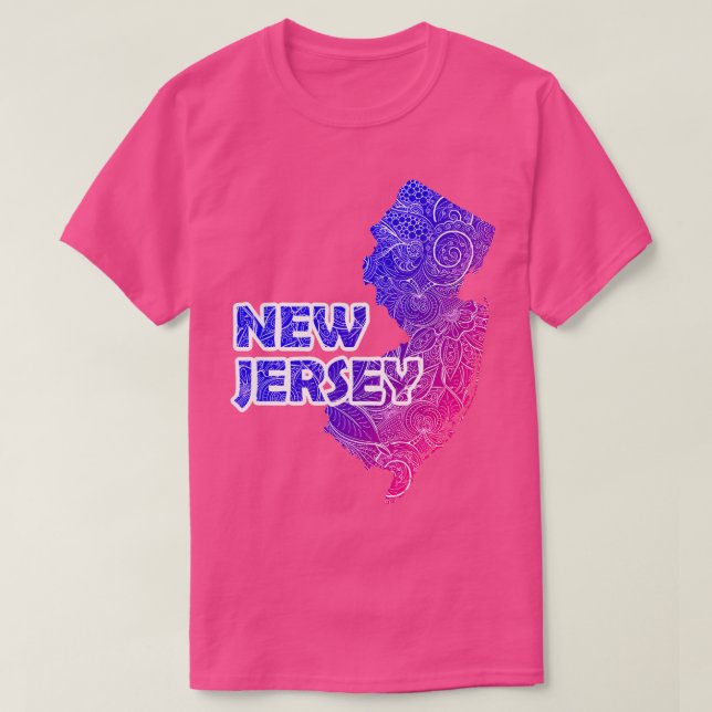 Camiseta Cartografia colorida da mandala em Nova Jersey com (Frente do Design)