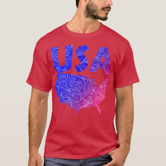 Camiseta Cartografia colorida de mandala dos Estados Unidos