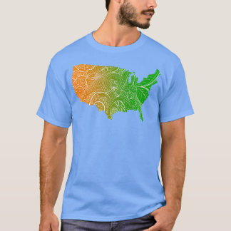 Camiseta Cartografia colorida de mandala dos Estados Unidos