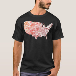 Camiseta Cartografia colorida de mandala dos Estados Unidos