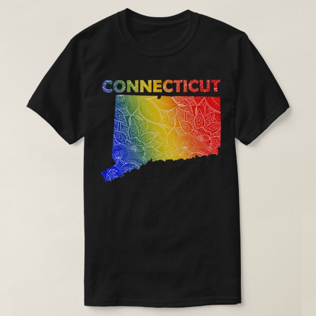 Camiseta Cartografia colorida de mandala em Connecticut com (Frente do Design)