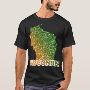 Camiseta Cartografia colorida de mandala em Wisconsin com t