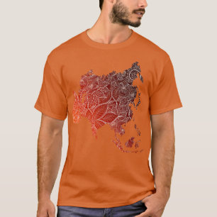 Camiseta Cartografia colorida de mandala na Ásia, com texto