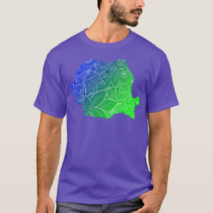 Camiseta Cartografia colorida de mandala na Romênia com tex