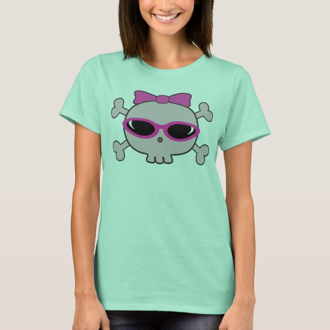 Camiseta Cartografia Cor-de-rosa Caveira e Crossbones Com Ó (Frente)