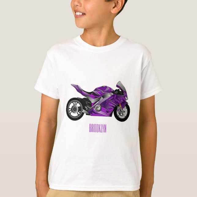 Camiseta Cartografia de motocicletas de esporte roxo (Frente)