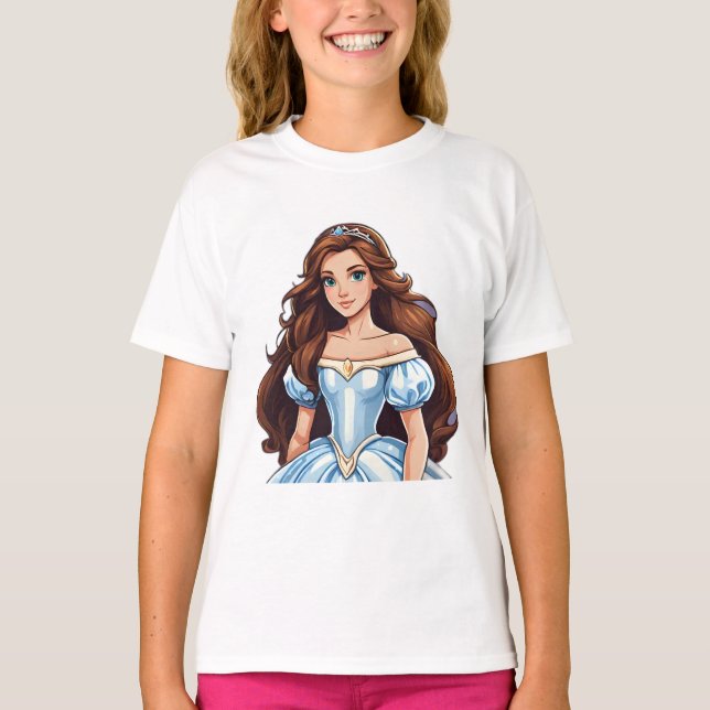 Camiseta Cartografia Princesa Cabelo Longo, Tiara Crown Bal (Frente)