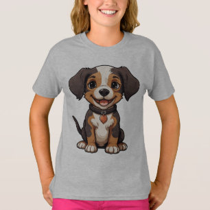 Camiseta Cartoon Adorável Puppy com uma Expressão Feliz