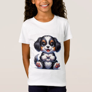 Camiseta Cartoon Adorável Puppy Segurando um Coração