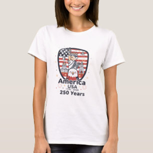Camiseta Cartoon América 250 Anos Escudo Patriótico EUA